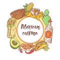 Mexican Food Hand Drawn Doodle. Mexico Traditional Cuisine Background Royalty Free Stock Photo