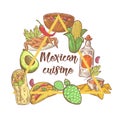 Mexican Food Hand Drawn Doodle. Mexico Traditional Cuisine Design Royalty Free Stock Photo