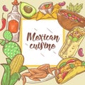 Mexican Food Hand Drawn Doodle. Mexico Traditional Cuisine Menu Royalty Free Stock Photo