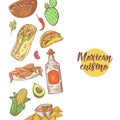 Mexican Food Hand Drawn Doodle. Mexico Traditional Cuisine Menu Royalty Free Stock Photo