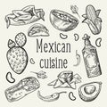Mexican Food Hand Drawn Outlined Doodle. Mexico Traditional Cuisine Royalty Free Stock Photo