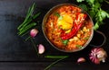 Mexican food - huevos rancheros. Eggs poached in tomato sauce Royalty Free Stock Photo