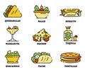 Mexican food icons set line color vector Royalty Free Stock Photo