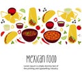 Mexican food illustration Tacos, Burrito, Chili Con Carne, Nachos, Guacamole on white background