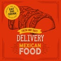 Mexican food illustrations - burrito, tacos, quesadilla for restaurant.