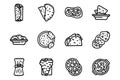 Mexican food line vector doodle simple icon set Royalty Free Stock Photo