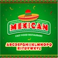 Mexican food logo with mexican alphabet. Mexican Fast food logotype template. Isolated Vector logo design template.