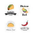 Mexican Food Menu Mini Posters Set with Traditional Spicy Meal. Vector Illustration. Royalty Free Stock Photo