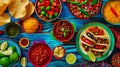 Mexican food mix colorful background. Generative Ai Royalty Free Stock Photo