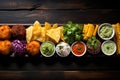 Mexican food mix copyspace frame colorful background mexico high angle shot lunch vegetables Royalty Free Stock Photo