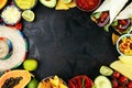 Mexican food mix with nachos copyspace frame colorful background Mexico Royalty Free Stock Photo