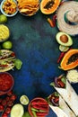 Mexican food mix with nachos copyspace frame colorful background Mexico Royalty Free Stock Photo
