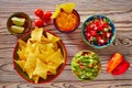 Mexican food mixed guacamole nachos chili sauce Royalty Free Stock Photo