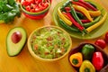 Mexican food mixed guacamole nachos chili sauce Royalty Free Stock Photo