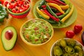 Mexican food mixed guacamole nachos chili sauce Royalty Free Stock Photo