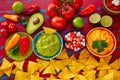 Mexican food nachos guacamole pico gallo cheese Royalty Free Stock Photo