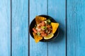 Mexican Food Pico De Gallo Salsa Salad with Tortilla Nachos, Tomato, Onion, Lime, Cilantro, Parsley, Jalapeno Pepper Royalty Free Stock Photo