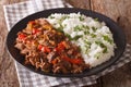 Mexican food ropa vieja: beef stew in tomato sauce with vegetabl