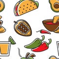 Mexican food seamless pattern Mexico cuisine dishes