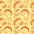 Mexican food seamless pattern with taco. Vector illustration in sketch style Royalty Free Stock Photo