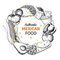 Mexican food sketch label in frame. Traditional cuisines