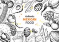 Mexican food sketch label in frame. Vector Traditional cuisines