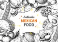 Mexican food sketch label in frame. Vector Traditional cuisines