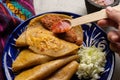 Mexican food. Steamed tacos also called de canasta on grey background Royalty Free Stock Photo