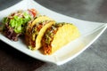 Mexican food Taco, meat  delicious , Ground Beef Tacos Shells with salad Royalty Free Stock Photo