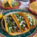 Mexican food Tacos on a plate close-up.