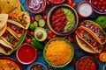 Mexican food: tacos and quesadillas, top view