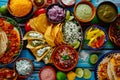 Mexican food: tacos, quesadillas, enchiladas, chiles en nogada. AI