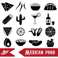 Mexican food theme set of simple icons