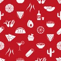 Mexican food theme set of simple icons red seamless pattern eps10