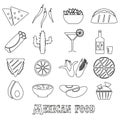 Mexican food theme set of simple outline icons