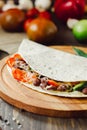 Mexican food - vegetarian quesadilla on wooden board. Royalty Free Stock Photo