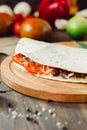 Mexican food - vegetarian quesadilla on wooden board. Royalty Free Stock Photo