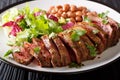 Mexican freshly prepared sliced beef steak with lettuce and bean