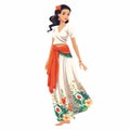 Mexican Girl In Ethnic Dress: Traditional Balinese Motifs Illustration