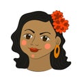 Mexican girl face with flowers in her hair and an earring in her ear Royalty Free Stock Photo
