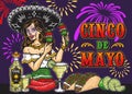 Mexican girl with maracas poster Royalty Free Stock Photo