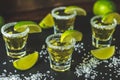 Mexican Gold Tequila shot with lime and salt Royalty Free Stock Photo