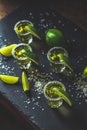 Mexican Gold Tequila shot with lime and salt Royalty Free Stock Photo