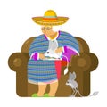 Mexican grandmother and Jerboa a pet. Old woman from Mexico on c