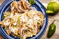 Mexican Green Chilaquiles with brown beans