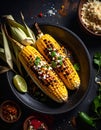 Generated image mexican grilled corn, elote, dark photo Royalty Free Stock Photo