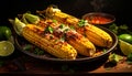 Generated image mexican grilled corn, elote, dark photo Royalty Free Stock Photo