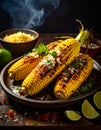 Generated image mexican grilled corn, elote, dark photo Royalty Free Stock Photo