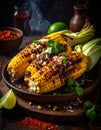 Generated image mexican grilled corn, elote, dark photo Royalty Free Stock Photo