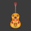 Mexican guitar with ornament.Cartoon music instrument. Mexico festival symbol. Isolated musical icon. Ethnic design